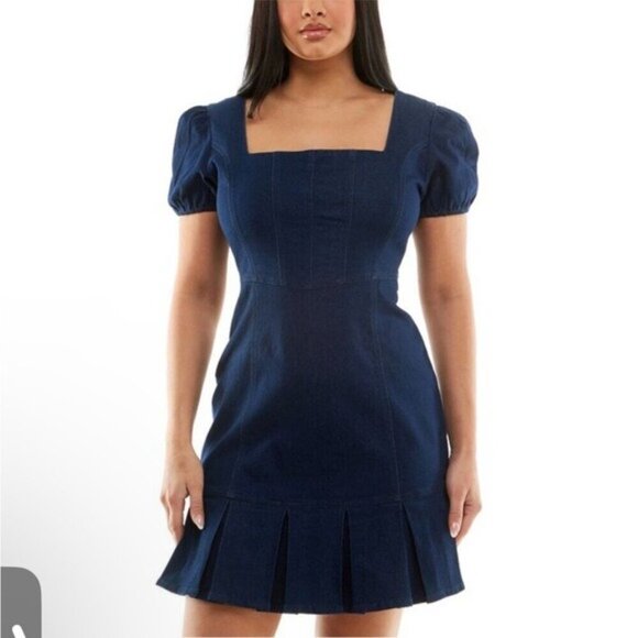 Planet Gold Women's Short Sleeve Square Neck Dress Denim Size Small - Picture 2 of 12